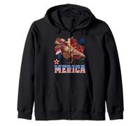 Merica Cat Riding Dinosaur T Rex Patriotic Flag 4th of July Sweat à Capuche