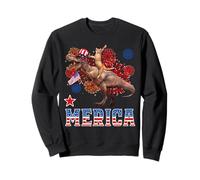 Merica Cat Riding Dinosaur T Rex Patriotic Flag 4th of July Sweatshirt