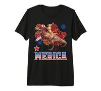 Merica Cat Riding Dinosaur T Rex Patriotic Flag 4th of July T-Shirt Haut de Gamme