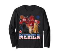 Merica Cats American Flag Firework Patriotic 4th of July Cat Manche Longue