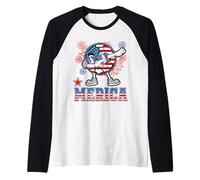 Merica Football Dabbing 4th of July Patriotic American Manche Raglan