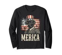 Merica Labrador Noir avec Pipe - Drapeau américain Patriotique Manche Longue