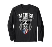 Merica - Papa Patriotique Basset Hound Lover Dog Lover Manche Longue