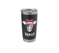 Merica Vache Américaine Drapeau Amérique Rétro Patriotique Gobelet isotherme en acier inoxydable double paroi