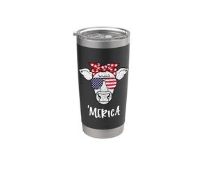 Merica Vache Américaine Drapeau Amérique Rétro Patriotique Gobelet isotherme en acier inoxydable double paroi