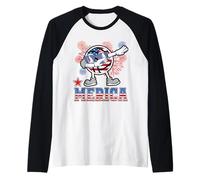 Merica Volleyball Dabbing 4th of July Patriotic American Manche Raglan