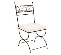 Merida, chaise de jardin en fer forgé noir avec coussin coton, 100 cm | En fer forgé noir ornementé, Merida dessine une chaise de style méditerranéen. Son coussin fourni garnit l’assise au jardin.