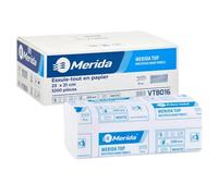 Merida Essuie-mains Papier Plié Carton Paquet 23 x 21 cm 2 plis cellulose | Essuie-mains pliés Merida TOP, 2 plis, feuille 23 x 21 cm, blanc, ECOLABEL, FSC, établissement, restaurant, pour distributeur