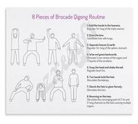 Meridian Activation Qigong Poster Baduanjin 8 Brocade Exercises Guide Canvas Wall Art for Acupuncture Clinic(Framed,12x18inch(30x45cm))