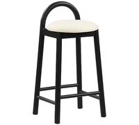 Meridian Furniture 476Cream-C Calvin Collection Tabouret moderne en cuir végétalien avec cuir végétalien doux crème, cadre en bois massif finition noire, 41,1 x 42,4 x 81,3 cm (l x P x H), crème