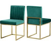 Meridian Furniture 778Green-C Giselle Collection Modern | Lot de 2 chaises de salle à manger rembourrées en velours contemporain avec pieds en métal poli, 45,7 x 55,9 x 81,3 cm (l x P x H), vert