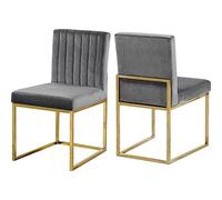 Meridian Furniture 778Grey-C Giselle Collection Modern | Lot de 2 chaises de salle à manger rembourrées en velours contemporain avec pieds en métal poli, 45,7 x 55,9 x 81,3 cm (l x P x H), gris
