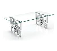 Meridian Furniture Alexis Collection Modern | Table basse contemporaine avec plateau en verre avec base en acier inoxydable en finition chrome poli, 121,9 x 61 x 40,6 cm (l x P x H), argenté