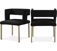 Meridian Furniture Caleb Collection Modern | Lot de 2 chaises de salle à manger rembourrées contemporaines avec dossier carré unique et pieds en fer robustes, 58,4 x 53,3 x 76,2 cm (l x P x H