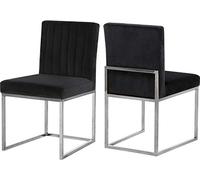 Meridian Furniture Giselle Collection Modern | Lot de 2 chaises de salle à manger contemporaines rembourrées en velours noir avec pieds en métal chromé poli, 45,7 x 55,9 x 81,3 cm (l x P x H)