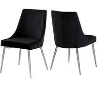 Meridian Furniture Karina Collection Lot de 2 chaises de salle à manger rembourrées en velours avec pieds en métal robuste, 49,5 x 54,6 x 85,1 cm (l x P x H), noir