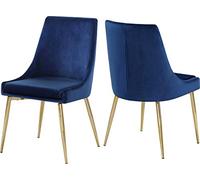 Meridian Furniture Karina Collection Lot de 2 chaises de salle à manger rembourrées en velours contemporain avec pieds en métal robuste, 49,5 x 54,6 x 85,1 cm (l x P x H), bleu marine