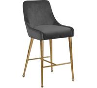 Meridian Furniture Owen Collection - Lot de 2 tabourets de comptoir contemporains rembourrés en velours avec pieds en métal doré poli, 58,4 x 53,3 x 101,6 cm (l x P x H), gris