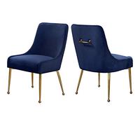 Meridian Furniture Owen Collection Modern | Lot de 2 chaises de salle à manger rembourrées en velours bleu marine avec pieds en métal doré poli, 61 x 53,3 x 87,6 cm (l x P x H)