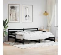Méridienne avec lit gigogne sans matelas Noir 80 x 200 cm Bois massif Meubles, lits et accessoires, lits et cadres de lit