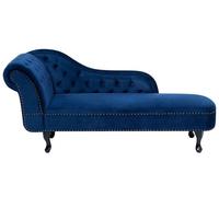 Chaise Longue Côté Gauche Méridienne en Velours Bleu Glamour Elégant Salon Nimes