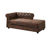 Méridienne droite chesterfield en microfibre aspect cuir vieilli SHIREL