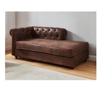 Méridienne droite chesterfield en microfibre aspect cuir vieilli SHIREL