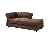 Méridienne droite chesterfield en microfibre aspect cuir vieilli SHIREL