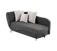 Méridienne droite convertible en tissu anthracite avec coffre de rangement PENELOPE