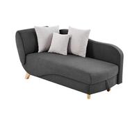 Méridienne droite convertible en tissu anthracite avec coffre de rangement PENELOPE