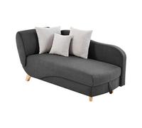 Méridienne droite convertible en tissu anthracite avec coffre de rangement PENELOPE