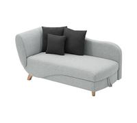 Méridienne droite convertible en tissu gris clair avec coffre de rangement PENELOPE