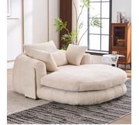 Meridienne En Chenille Beige, Fauteuil Chaiselongue Lounge FloraGrace, Pour Salon Ou Chambre, Sans Montage, 184.5x145x59cm