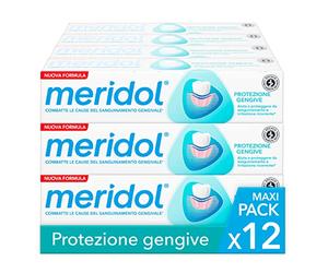 meridol Lot de 12 paquets de dentifrice de 75 ml - Lutte contre les saignements et les inflammations des gencives - Protège contre les rechutes - Formule à double action - Effet antibactérien