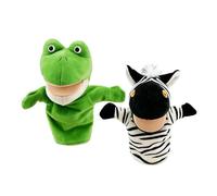 MERIGLARE 2 Pièces Marionnette Animale Gant Peluche Bouche Mobile pour Jeu Interactif Fabriqué en Tissu Peluche Convient Aux Enfants Animation Scolaire Enseigne, Grenouille Zèbre