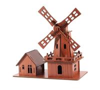 MERIGLARE Architecture Maison En Bois Modèle de Maison de Poupée Jouet D'Apprentissage Bricolage Cabane En Bois Jeux de Blocs, Moulin à vent