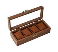 MERIGLARE Boîte de Rangement Montre Compact et Raffiné en Bois Élégant Coffret à Montres avec Vitrine Organisateur pour Bijoux Fermoir Laiton Étui Pou, 4 Emplacements