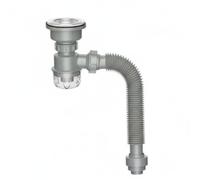 MERIGLARE Bonde d'Évier de Cuisine Siphon Canalisation d'Évacuation Ensemble Complet Étanche Clapet Anti-retour Anti-odeurs PP et Acier Flexible Modulable, Tasse Basse
