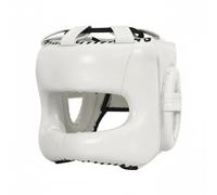 MERIGLARE Casque de Boxe Intégral avec Protection du Visage Couvre-Front Nez Joues Menton Rembourrage Absorbant Les Chocs Panneau Auriculaire Renforcé Doublure, Blanc, S Taille Enfant