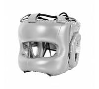 MERIGLARE Casque de Boxe Intégral avec Protection du Visage Couvre-Front Nez Joues Menton Rembourrage Absorbant Les Chocs Panneau Auriculaire Renforcé Doublure, Argent Métallique, S Taille Enfant