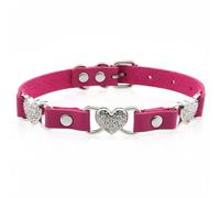 MERIGLARE Collier Femme Ras-du-cou Cœur PU Cuir Esprit Punk Réglable Strass Éclatants Ajusté Confortable Adapté Fête Cosplay Concert Usage Journalier, Rose Rouge