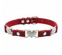 MERIGLARE Collier Femme Ras-du-cou Cœur PU Cuir Esprit Punk Réglable Strass Éclatants Ajusté Confortable Adapté Fête Cosplay Concert Usage Journalier, Rouge