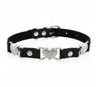 MERIGLARE Collier Femme Ras-du-cou Cœur PU Cuir Esprit Punk Réglable Strass Éclatants Ajusté Confortable Adapté Fête Cosplay Concert Usage Journalier, Noir