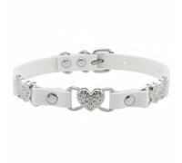 MERIGLARE Collier Femme Ras-du-cou Cœur PU Cuir Esprit Punk Réglable Strass Éclatants Ajusté Confortable Adapté Fête Cosplay Concert Usage Journalier, Blanc