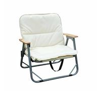 MERIGLARE Double Seat Sofa Banc de Camping Canapé Pliant Fauteuil Double avec Dossier de Soutien Accoudoirs Bois Structure Acier Carbone Toile Oxford Pliage, Beige, Coussin Simple W
