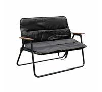 MERIGLARE Double Seat Sofa Banc de Camping Canapé Pliant Fauteuil Double avec Dossier de Soutien Accoudoirs Bois Structure Acier Carbone Toile Oxford Pliage, Noir, Coussin Double W