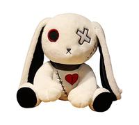 MERIGLARE Peluche Lapin Aux Longues Oreilles, Coussin Mignon Dessin Animé, Collection Peluche Gothique, Peluche Lapin Effrayant pour Halloween, Saint-Valentin, 25cm Blanc