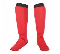 MERIGLARE Protège Tibia et Cou-de-Pied de Karaté Protège Tibias Protège Pieds Garde Jambe Coquille Rembourrée en Mousse EVA Matériau Polyester Respirant, Rouge, M