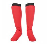 MERIGLARE Protège Tibia et Cou-de-Pied de Karaté Protège Tibias Protège Pieds Garde Jambe Coquille Rembourrée en Mousse EVA Matériau Polyester Respirant, Rouge, S