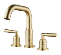 MERIGLARE Robinet de Lavabo Salle de Bain Mitigeur Trois Trous à Double Poignées Bec Haut Pivotant Aérateur Intégré Finition Polie Convient au Lavabo Domestique, Doré Brossé